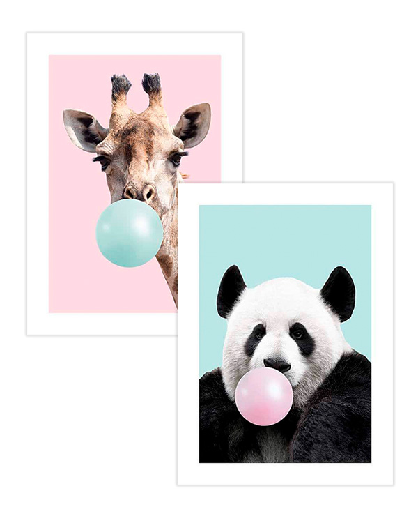 – Rosa och turkost giraff- och pandafotografi