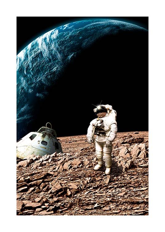 Astronaut On Moon Poster / Barntavlor hos Desenio AB (10117)