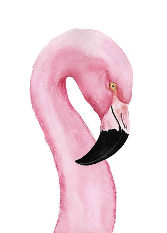 Watercolor Flamingo Poster / Konststilar hos Desenio AB (10450)
