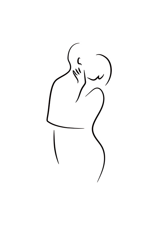 – Line art–poster av ett par som kysser varandra på en vit bakgrund.