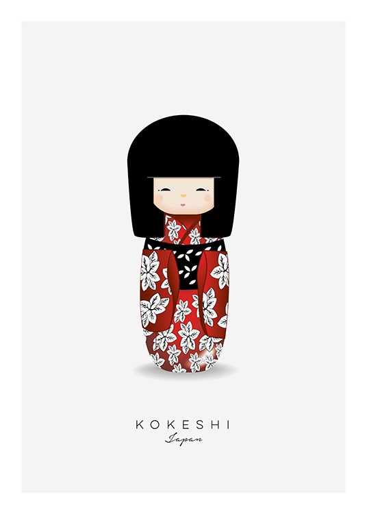Kokeshi Doll Red Poster