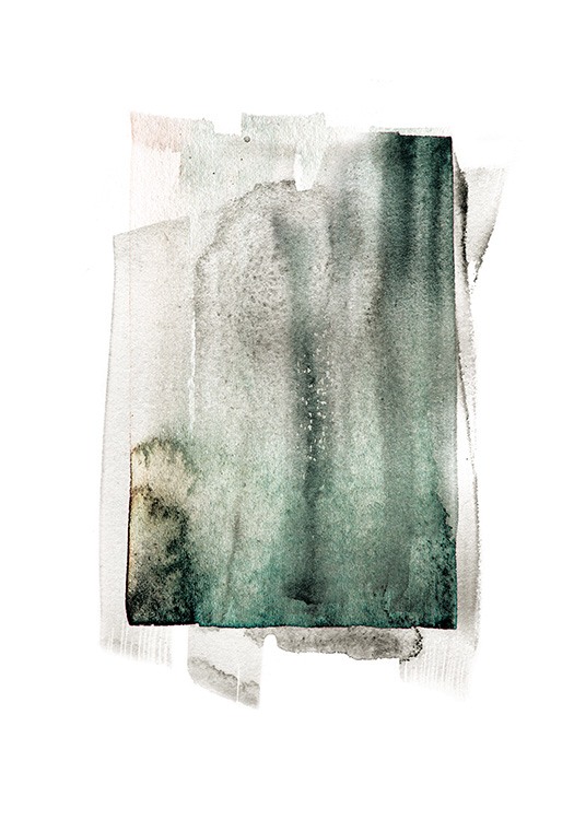 – Abstrakt konstprint med olika gröna nyanser på en vit bakgrund.