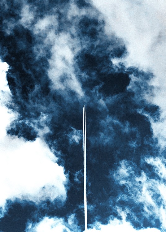 –Poster av ett flygplan som flyger upp i himlen.