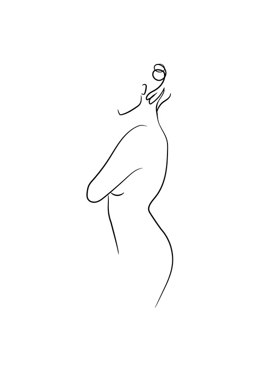 –Line art poster av en kvinna med vit bakgrund.