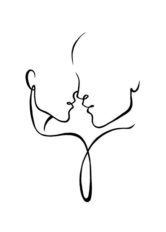 – Svartvit line art-illustration av två ansikten som nästan kysser varandra