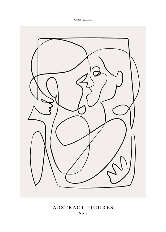  – Abstrakt illustration med två personer ritade i line art som kysser och omfamnar varandra
