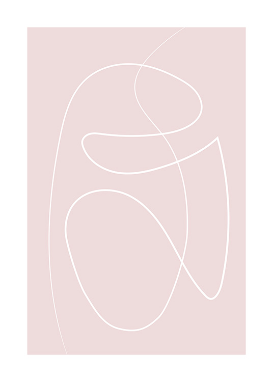 Rosa poster med abstrakt vit handmålad linje 