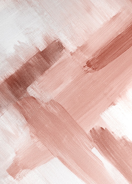 Abstrakt målning i rosa och vitt med canvasstruktur och penseldrag