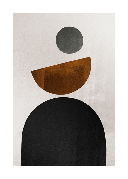  – Illustration i svart, brunt och grått med geometriska former på en beige bakgrund