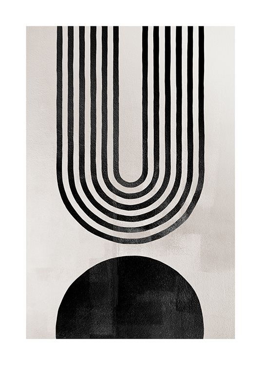  – Abstrakt valv i svart skapad av linjer med en svart form under och beige bakgrund