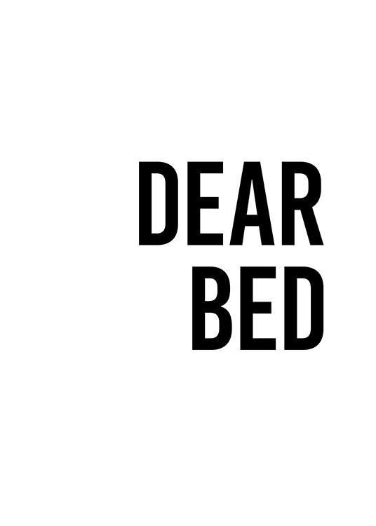  - Texttavla med Dear bed i svart fetstil med en vit bakgrund