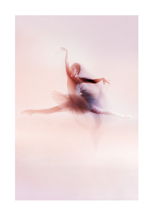 - Rosafärgat foto av en ballerina iklädd tyllkjol som hoppar genom luften 