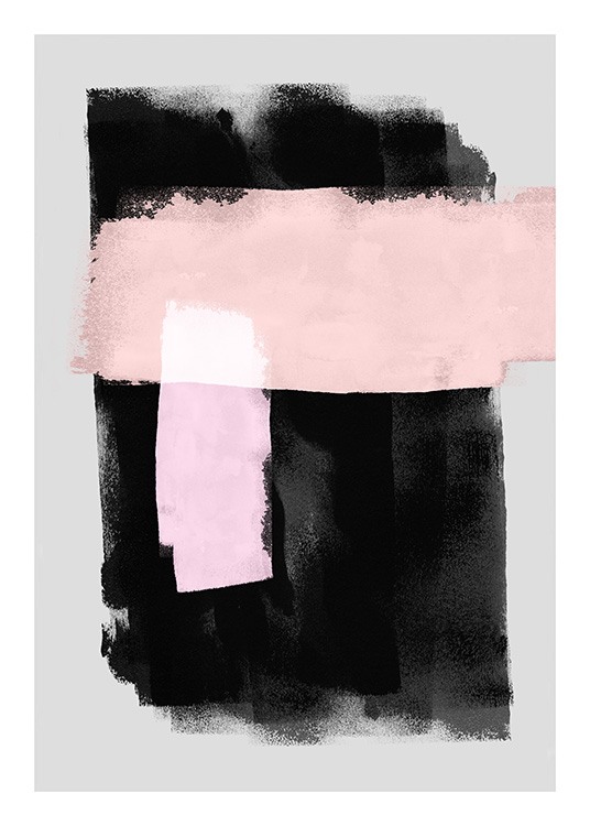 - Illustration med svarta och rosa akvarellfält mot en grå bakgrund