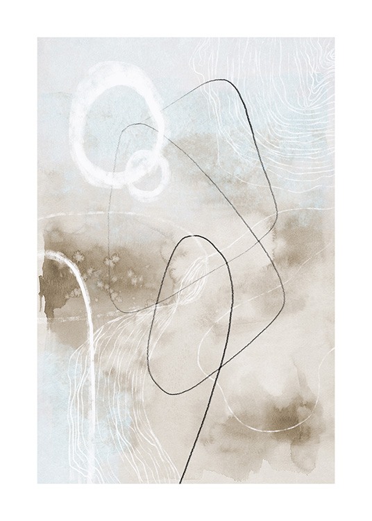 – Abstrakt konst med former och linjer i gråbeige