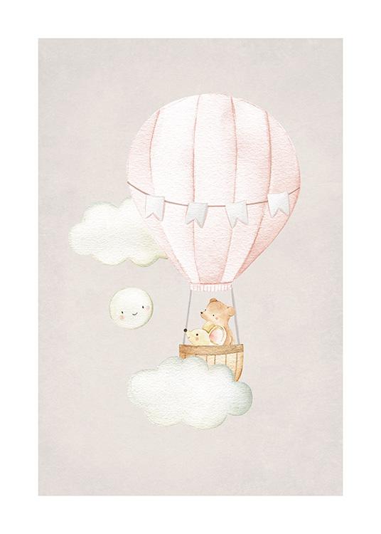 Hot Air Balloon No2 Poster / Tecknade djur hos Desenio AB (13716)