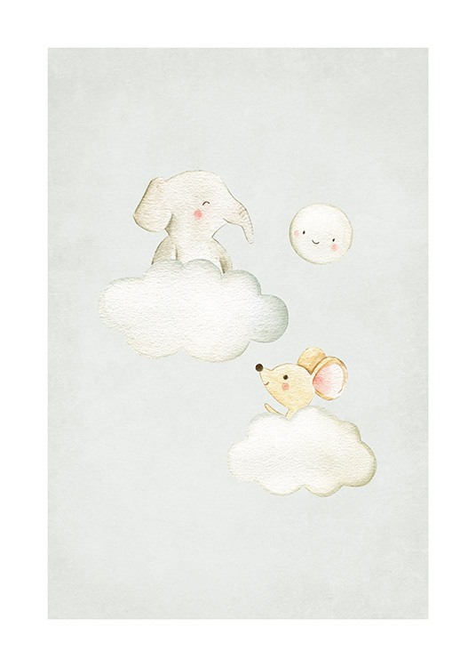 In the Clouds No2 Poster / Tecknade djur hos Desenio AB (13718)
