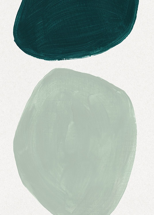  – Oljemålning med två stora, runda former i mintgrönt och mörkgrönt