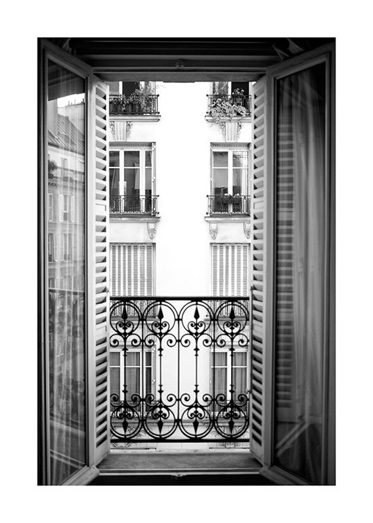 - Svartvitt foto av en fransk balkong
