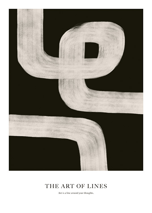  - Abstrakt illustration med målade linjer i beige på en svart bakgrund och text undertill