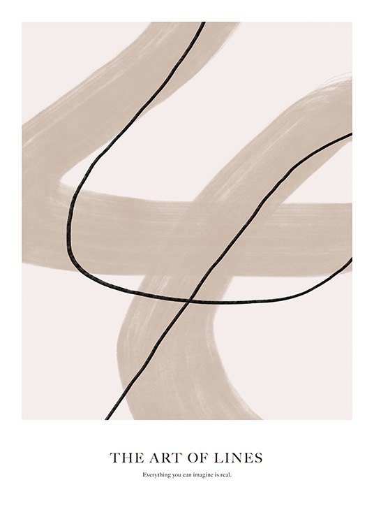  - Abstrakt illustration med en tunn svart och tjock beige linje på en ljusbeige bakgrund