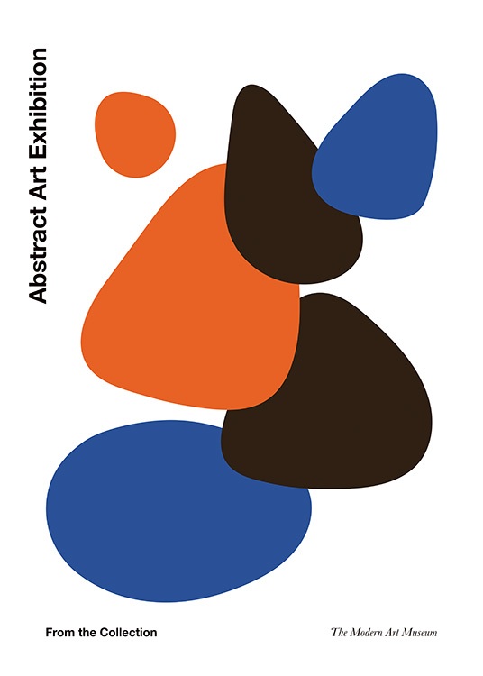  - Grafisk illustration av svarta, orange och blå former på vit bakgrund
