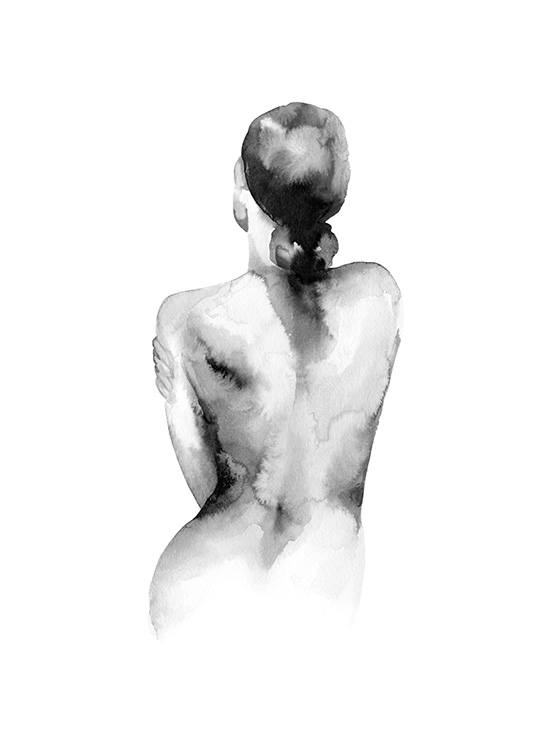  - Svart och vit akvarell av en naken kvinna sedd bakifrån