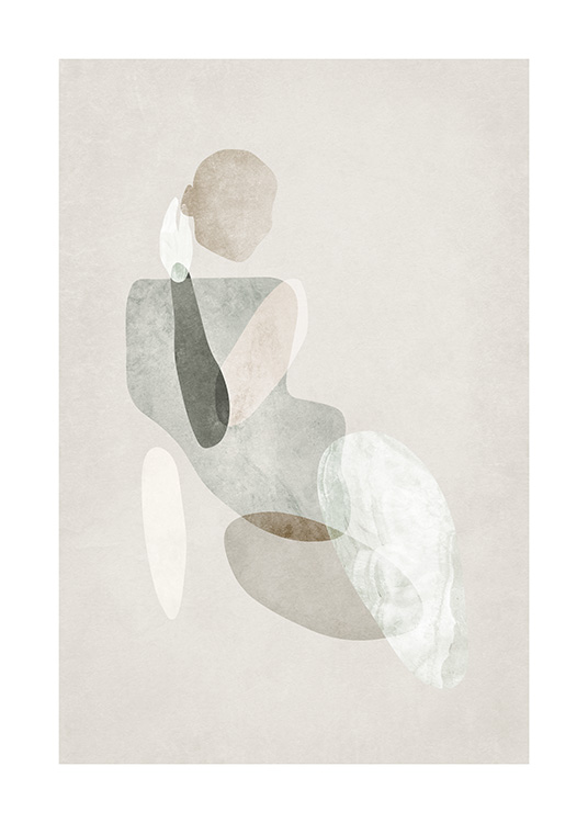  – Abstrakt akvarell av kvinnlig kropp i beige, grönt och vitt