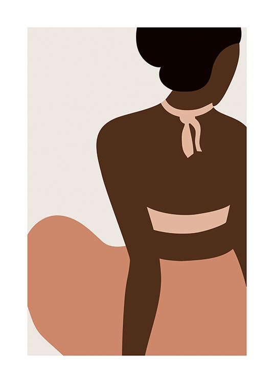  – Illustration av en kvinna som sitter i ett par persikofärgade byxor och en bikini-topp