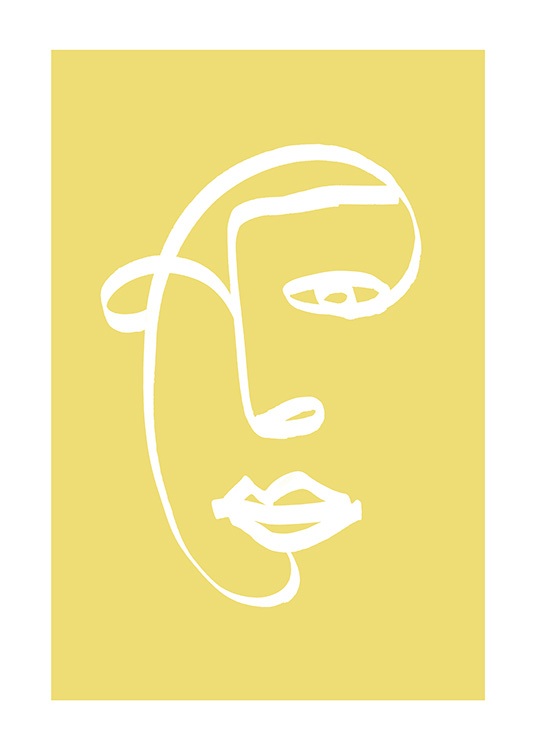  – Illustration med ett abstrakt ansikte i vitt på en gul bakgrund