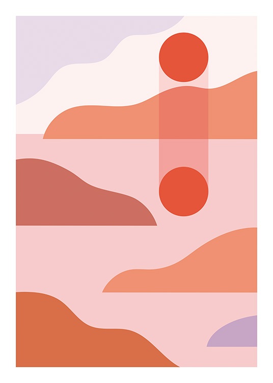  – Abstract grafisk illustration av en solnedgång i rött, lila och rosa