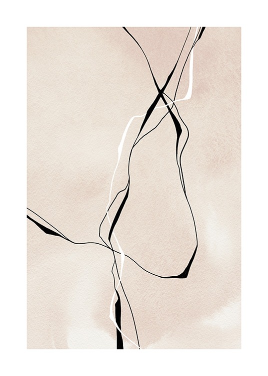  – Illustration med abstrakta linjer i svartvitt på en beige bakgrund