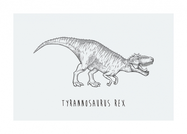  – Illustration av dinosaurien Tyrannosaurus Rex på en bakgrund i blågrönt