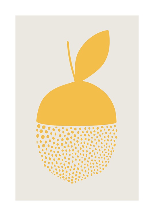  – Grafisk illustration av en prickig citron på en ljusgrå bakgrund