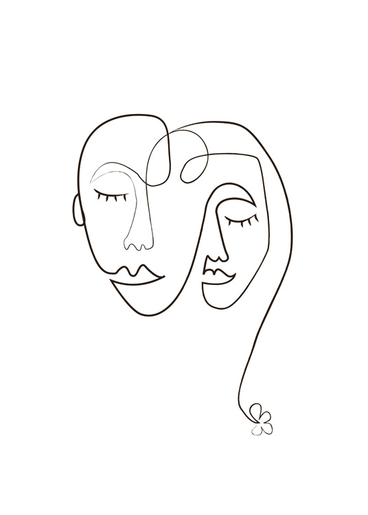  – Illustration av två ansikten ritade i svart line art på en vit bakgrund