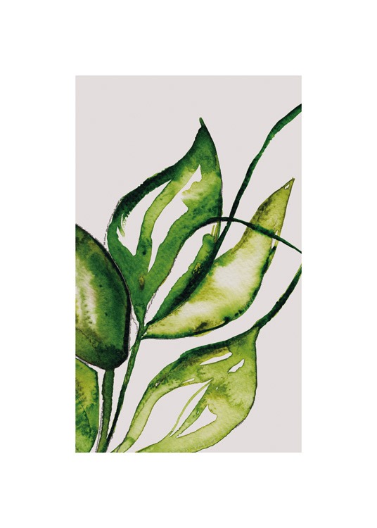  – Målning med gröna blad målade i akvarell på en beige bakgrund