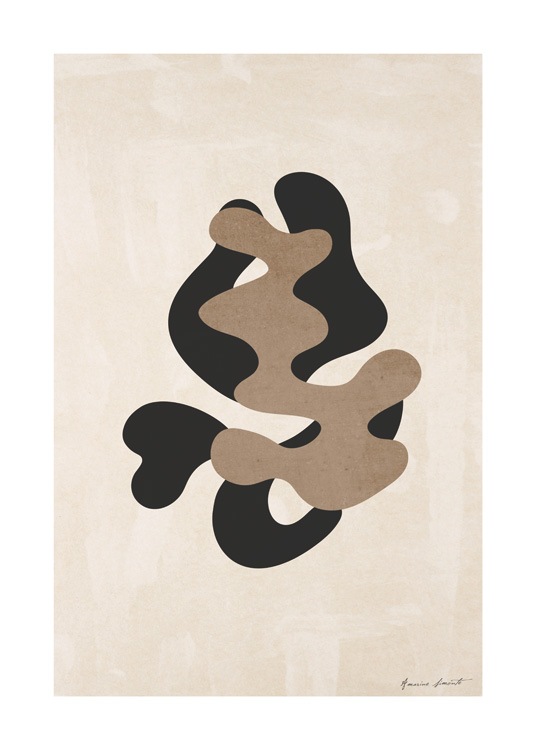  – Grafisk illustration av en svart och brun form mot en beige bakgrund
