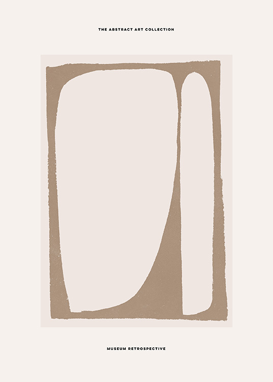  – Grafisk illustration med två former i beige på en brun och beige bakgrund, med text ovanför och under