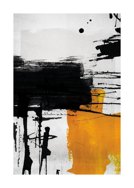  – Abstrakta former i svart och gult med en ljusgrå bakgrund