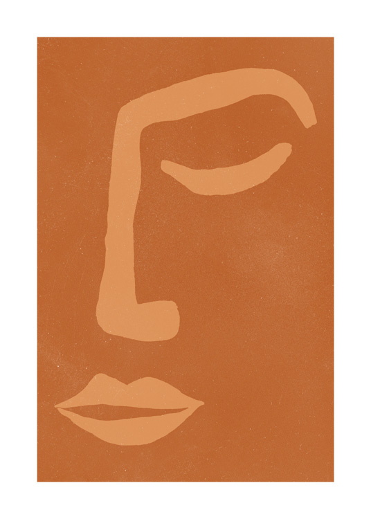  – Illustration med ett abstrakt ansikte i beige mot en nötbrun bakgrund