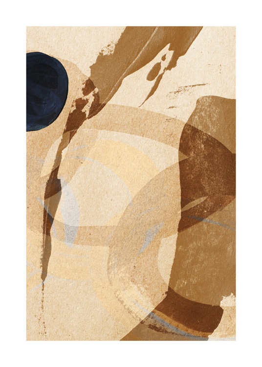  – Målning med abstrakta penseldrag i brunt och beige på en beige bakgrund
