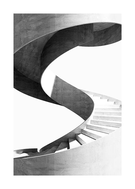 Black and White Spiral Staircase Poster