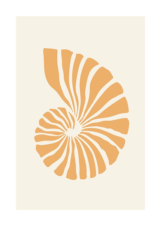  – Illustration av ett snäckskal i orange, mot en ljusbeige bakgrund