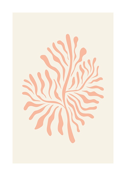  – Grafisk illustration av en rosa, abstrakt korall mot en ljusbeige bakgrund