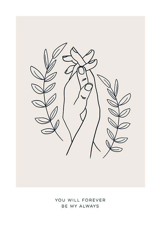  – Illustration av ett par händer mellan kvistar med blad och text längst ner