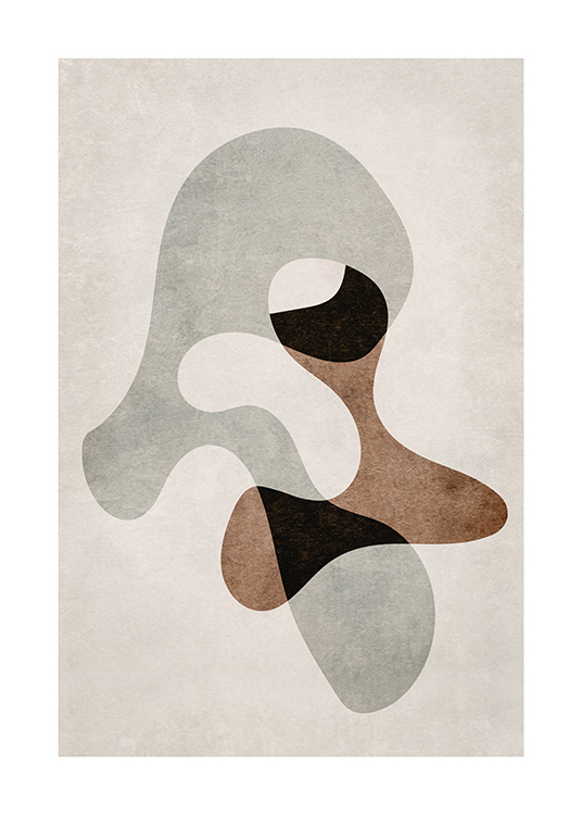  – Grafisk illustration av en abstrakt figur i grått och nyanser av brunt på en beige bakgrund