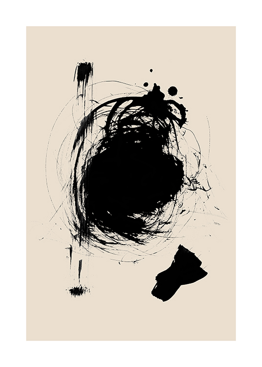  – Grafisk illustration med en abstrakt, svart figur på en beige bakgrund