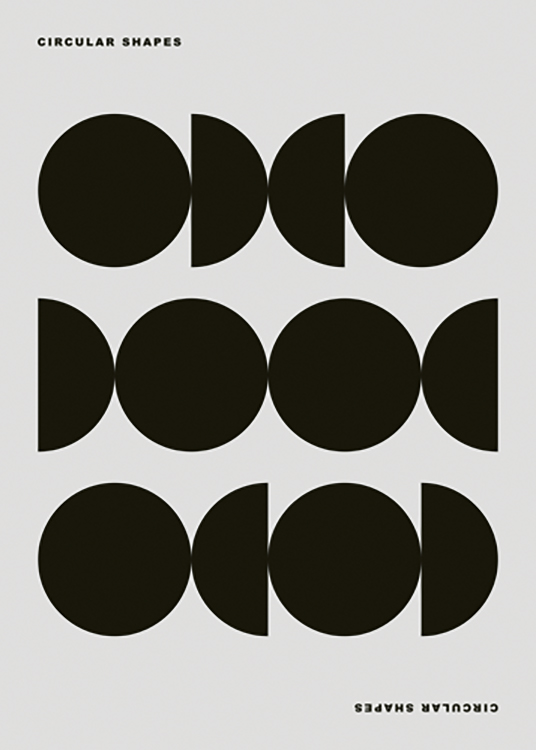  – Grafisk illustration med cirklar och halvcirklar i svart mot en grå bakgrund med text längst upp och längst ned