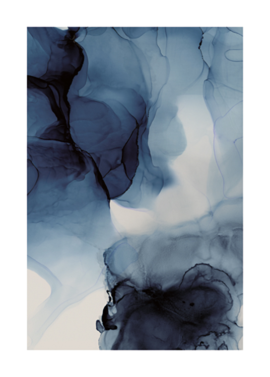  – Abstrakt målning med mörkblått flytande bläck i ett böljande mönster