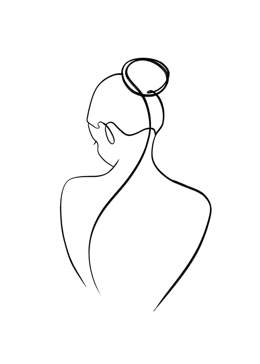  – Illustration av en kvinnas rygg i svart line art på en vit bakgrund