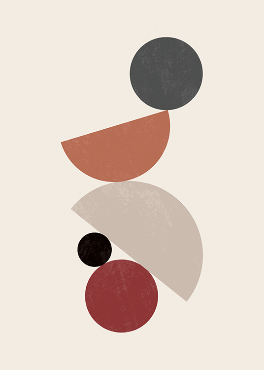  – Grafisk illustration med färgglada cirklar och halvcirklar som balanserar ovanpå varandra